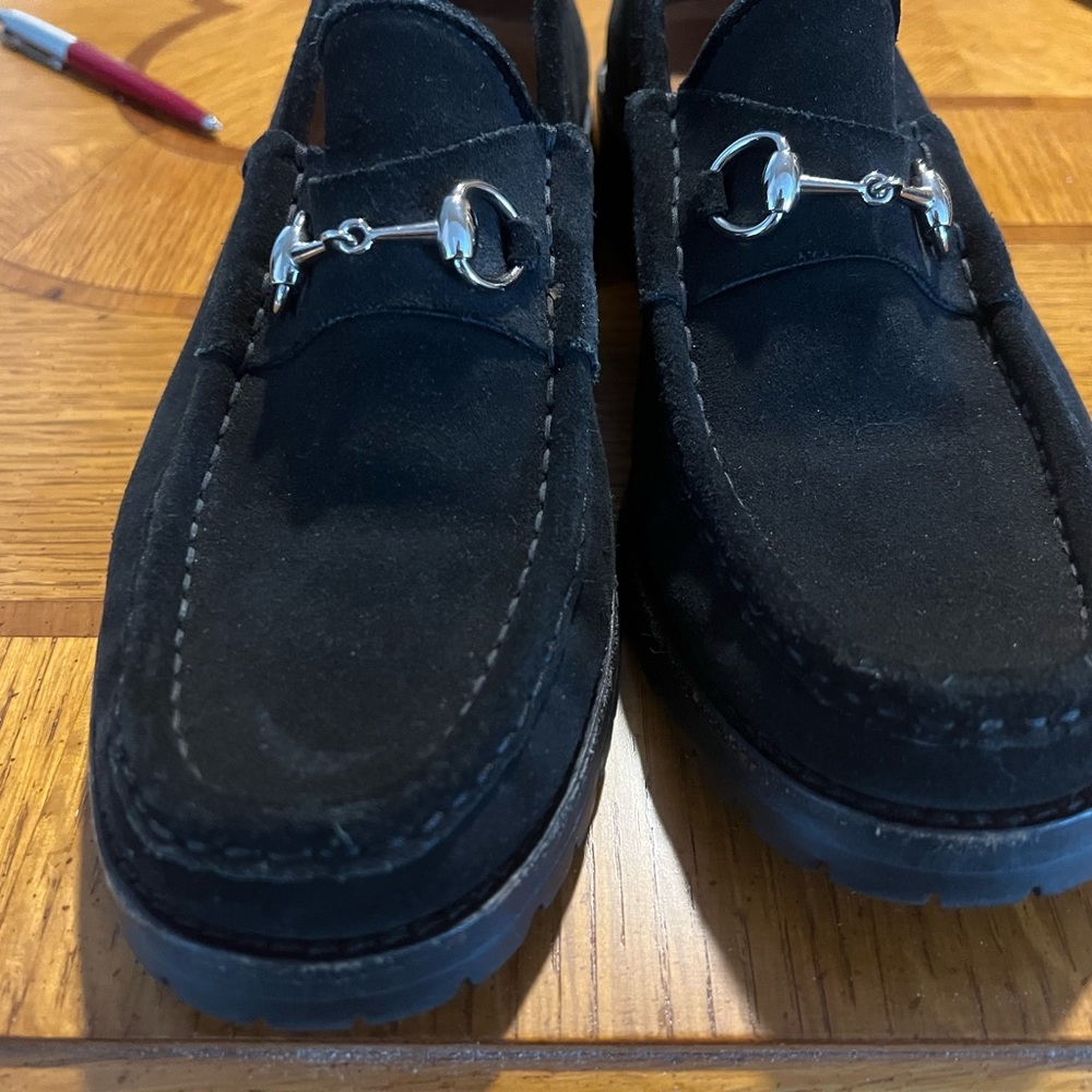 Gucci Suede Loafer with Gold Buckle